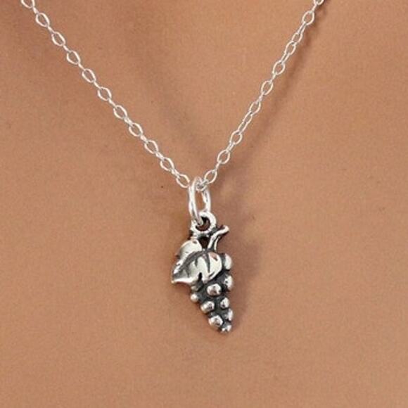 Sterling Silver Oxidized Grapes Charm Necklace - Picture 1 of 5